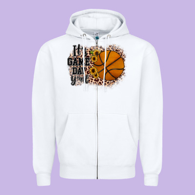 It's Game Day Y'all Basketball Zipper Hoodie Designed By Jahusdesignshop