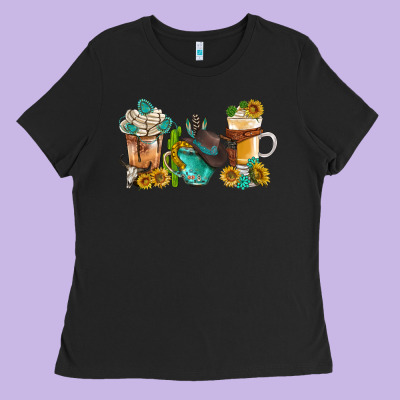Western Coffee Cups With Sunflower And Gemstone Bbs Ladies Tee Designed By Bundleandbundleshop