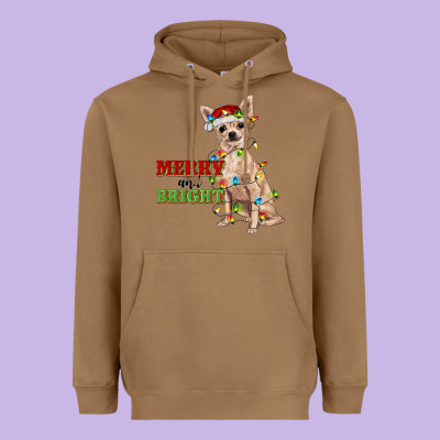 Merry And Bright Chihuahua Heavyweight Hoodie Designed By Ranaportraitstore