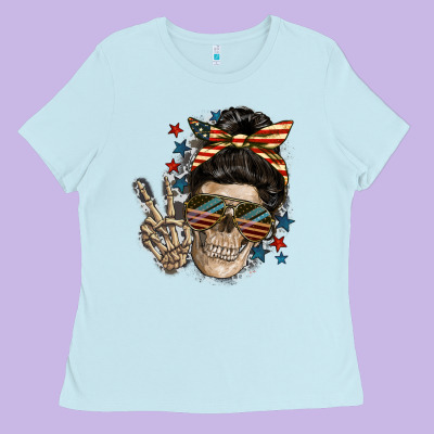 American Mother Skull Mother's Day Ladies Tee Designed By Fadigitalartstudio