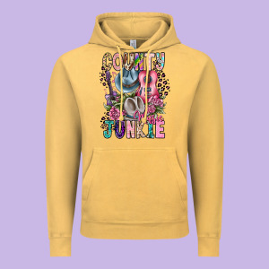 Country Music Junkie Vintage Hoodie Designed By Cowhidedigitalart