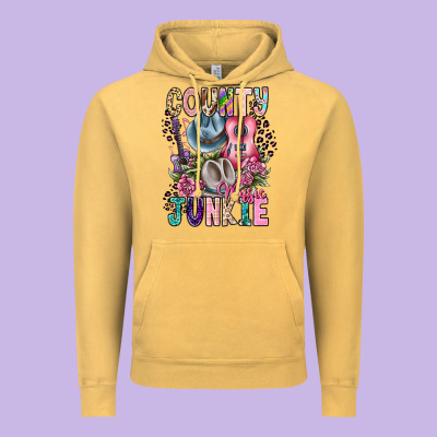 Country Music Junkie Vintage Hoodie Designed By Cowhidedigitalart
