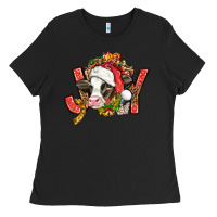 Joy Christmas With Cow Bbs Ladies Tee | Teevron