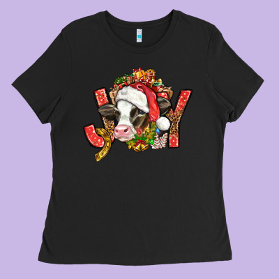 Joy Christmas With Cow Bbs Ladies Tee Designed By Bundleandbundleshop