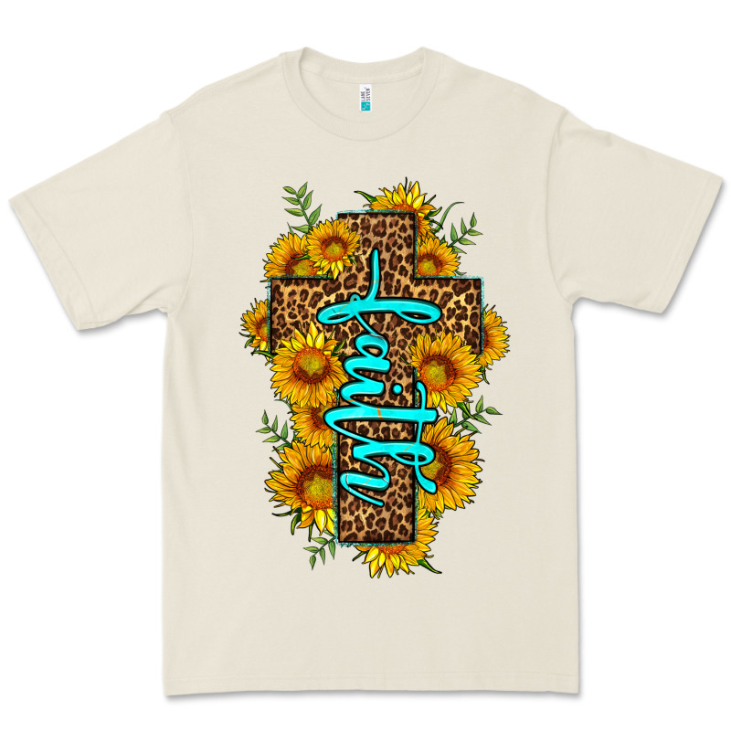 Faith Sunflower Leopard Cross Olivia Premium Tee by OliviaCreatesArt | Teevron