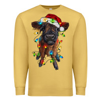Antique Gold highland cow calf with christmas lights Premium Sweatshirt - RanaPortraitStore