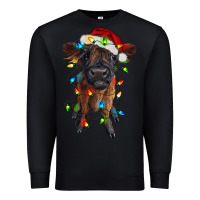 Black highland cow calf with christmas lights Premium Sweatshirt - RanaPortraitStore