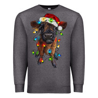 Charcoal Heather highland cow calf with christmas lights Premium Sweatshirt - RanaPortraitStore
