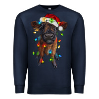 Navy highland cow calf with christmas lights Premium Sweatshirt - RanaPortraitStore
