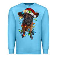 Ocean Blue highland cow calf with christmas lights Premium Sweatshirt - RanaPortraitStore