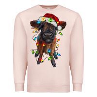 Pale Pink highland cow calf with christmas lights Premium Sweatshirt - RanaPortraitStore