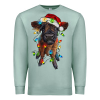 Seafoam highland cow calf with christmas lights Premium Sweatshirt - RanaPortraitStore