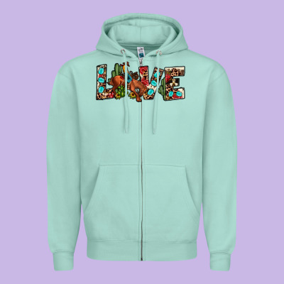 Love Rodeo Zipper Hoodie Designed By Jahusdesignshop