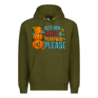 Army Green Autumn leaves and pumpkin please Premium Hoodie - Artiststas
