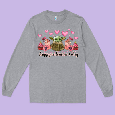 Happy Valentines Day Yoda Long Sleeve Tee Designed By Cowhidedigitalart