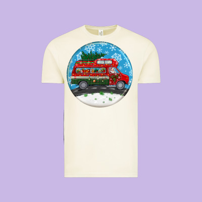 Santa Claus With Retro Van  Christmas Ornament Vintage Tee Designed By Bundleandbundleshop