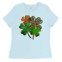 Baby Blue Leopard shamrock St. Patricks Day Ladies Tee - FaDigitalArtStudio