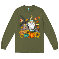 Army Green Happy Fall Long Sleeve Tee - CowhideDigitalArt