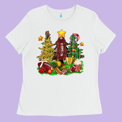 Christmas With American Football Trees Bbs Ladies Tee Designed By Bundleandbundleshop