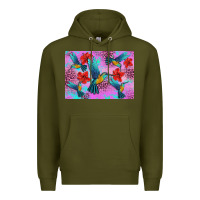 Army Green Flower Hummingbird Premium Hoodie - Artiststas