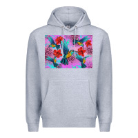 Heather Grey Flower Hummingbird Premium Hoodie - Artiststas