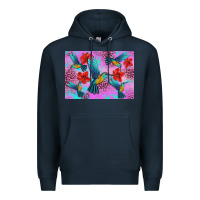 Navy Flower Hummingbird Premium Hoodie - Artiststas