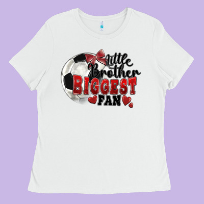 Little Brother Biggest Fan Soccer Ladies Tee Designed By Fadigitalartstudio
