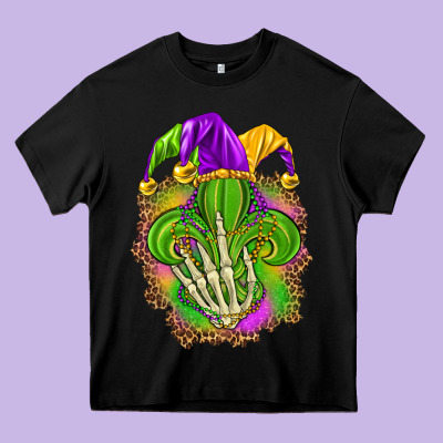 Mardi Gras With Skeleton Hand Heavy Core Tee Designed By Howdyjamesfarm