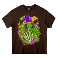 Chocolate Brown Mardi Gras with skeleton hand Heavy Core Tee - HowdyJamesFarm