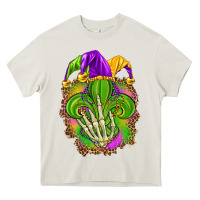 Cream Mardi Gras with skeleton hand Heavy Core Tee - HowdyJamesFarm