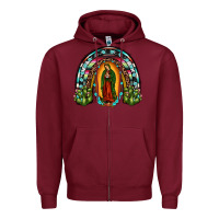 Burgundy our lady of guadalupe rainbow Zipper Hoodie - JahusDesignShop