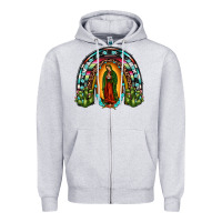 Heather Grey our lady of guadalupe rainbow Zipper Hoodie - JahusDesignShop