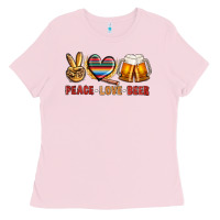 Bubblegum Pink peace love beer bbs Ladies Tee - BundleAndBundleShop