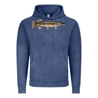 Vintage Denim Northern Pike Fish Illustrations Vintage Hoodie - LillyAllenDesigns