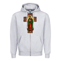 Heather Grey our lady of guadalupe cros Zipper Hoodie - JahusDesignShop