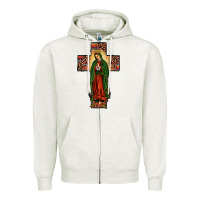 Oatmeal Heather our lady of guadalupe cros Zipper Hoodie - JahusDesignShop