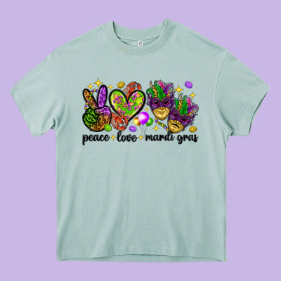 Peace Love Mardi Gras Heavy Core Tee Designed By Howdyjamesfarm