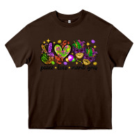 Chocolate Brown Peace Love Mardi Gras Heavy Core Tee - HowdyJamesFarm