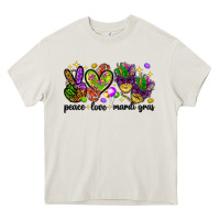 Cream Peace Love Mardi Gras Heavy Core Tee - HowdyJamesFarm