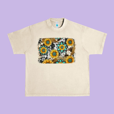 Gemstone Sunflower Cowhide Background Urban Heavy Tee Designed By Jasminsmagicworld
