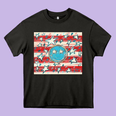 America Flag Smiley  Tumbler Heavy Core Tee Designed By Howdyjamesfarm