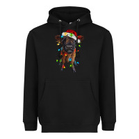 Black highland cow calf with christmas lights Heavyweight Hoodie - RanaPortraitStore