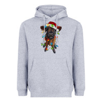 Heather Grey highland cow calf with christmas lights Heavyweight Hoodie - RanaPortraitStore