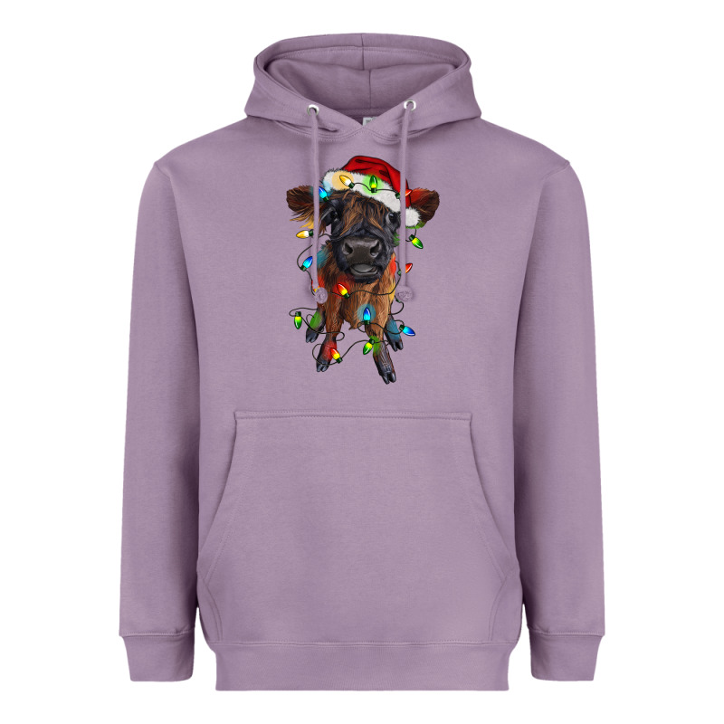 Highland Cow Calf With Christmas Lights Heavyweight Hoodie by RanaPortraitStore | Teevron