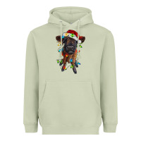 Matcha highland cow calf with christmas lights Heavyweight Hoodie - RanaPortraitStore