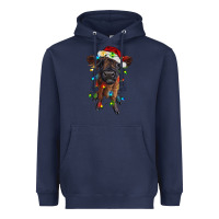 Navy highland cow calf with christmas lights Heavyweight Hoodie - RanaPortraitStore