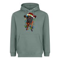 Sage highland cow calf with christmas lights Heavyweight Hoodie - RanaPortraitStore