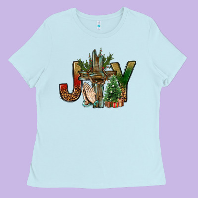 Joy Christmas With Cross Bbs Ladies Tee Designed By Bundleandbundleshop