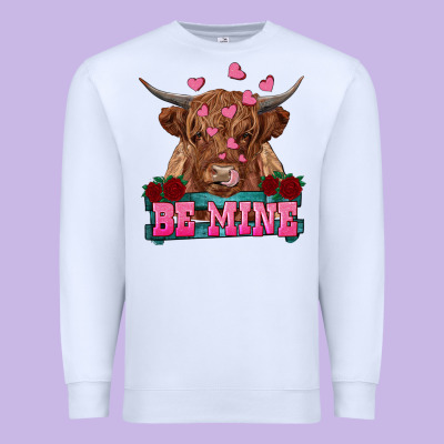 Be Mine Highland Cow Premium Sweatshirt Designed By Ranaportraitstore