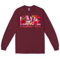 Burgundy Love Valentines Day Gnome Long Sleeve Tee - CowhideDigitalArt